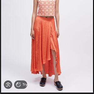 Maje Orange Women's Midi Skirt